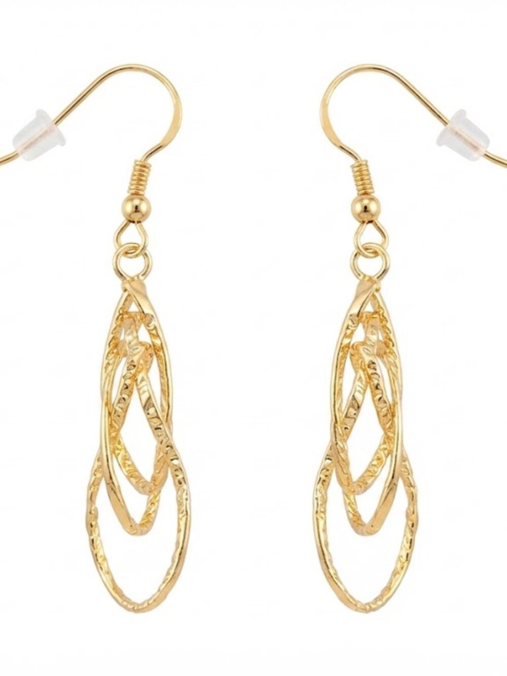 Gold Tone Multi Link Oval Drop Earrings Texture Diamond Cut Interlocking Dangle